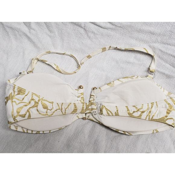 Spiegel White w. Gold Floral Design 2 Piece Strapless Bikini Swim Suit Set - Picture 3 of 10